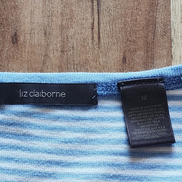 Liz Claiborne short sleeves t-shirt striped blue/white, size M - Picture 5 of 7